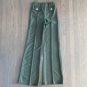 Olive Green Wide Leg Pants with Gold Buttons-Small